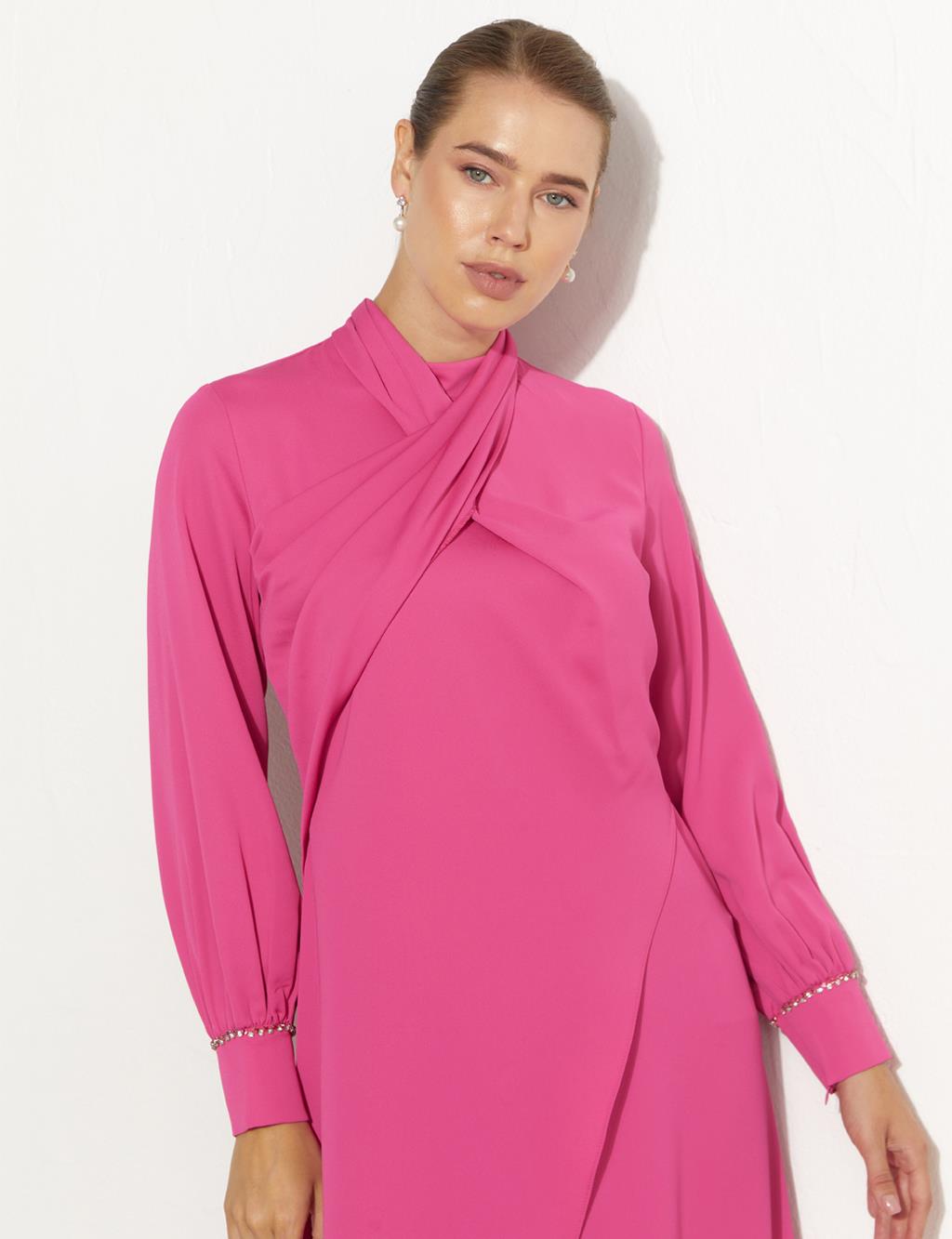 Shawl Collar Wrapped Tunic Fuchsia