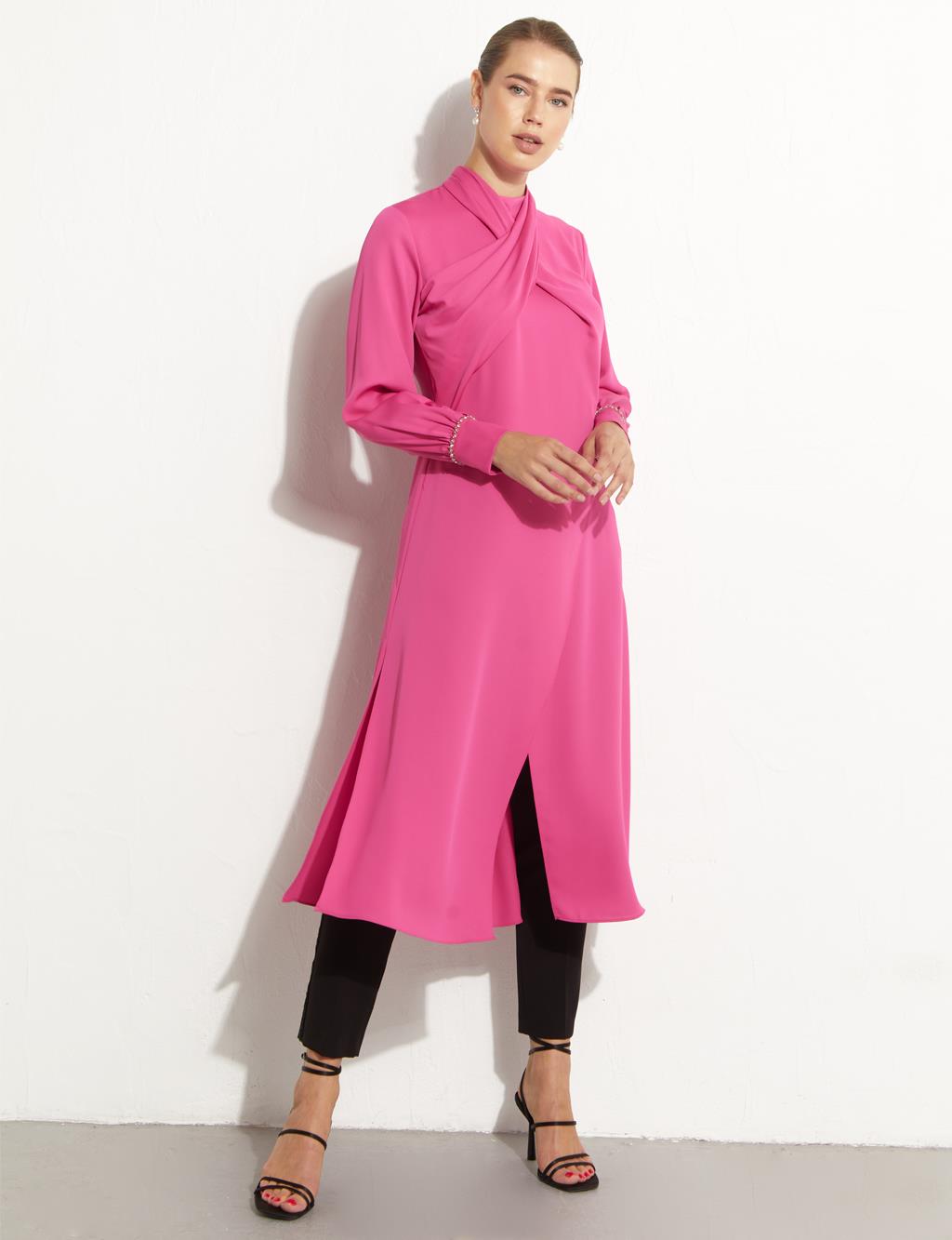 Shawl Collar Wrapped Tunic Fuchsia