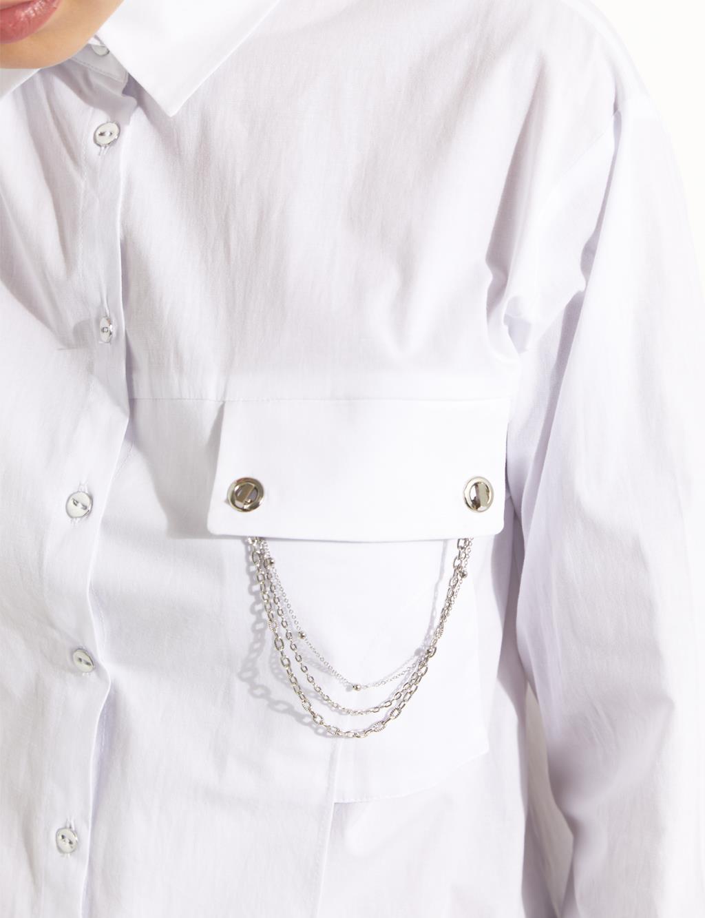 Chain Pocket Detailed Shirt White
