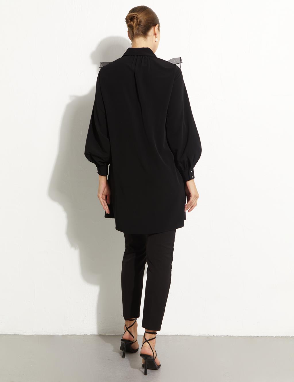 Embroidered Tulle Detailed Tunic Black