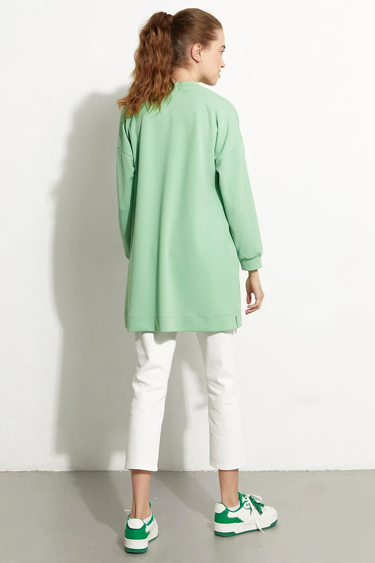 Slogan Embroidered Sweat Light Green