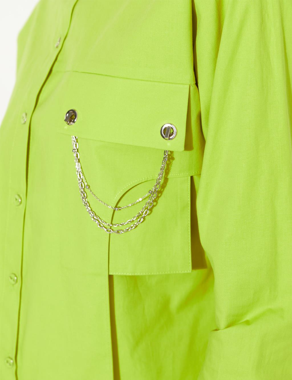 Zincirli Cep Detaylı Gömlek Fıstık Yeşili