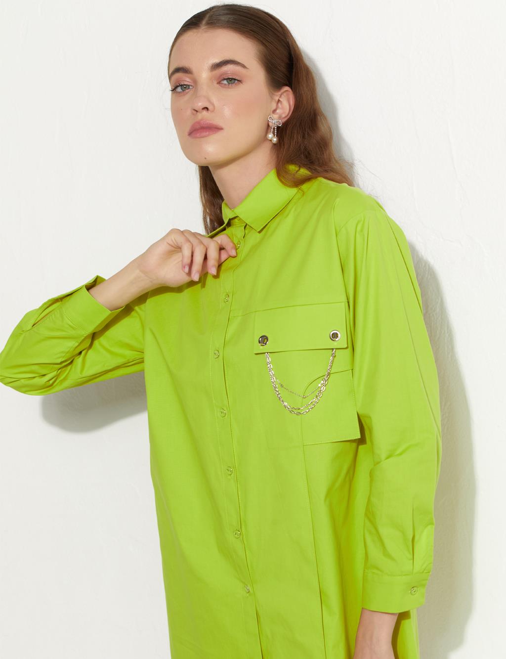 Chain Pocket Detailed Shirt Pistachio Green