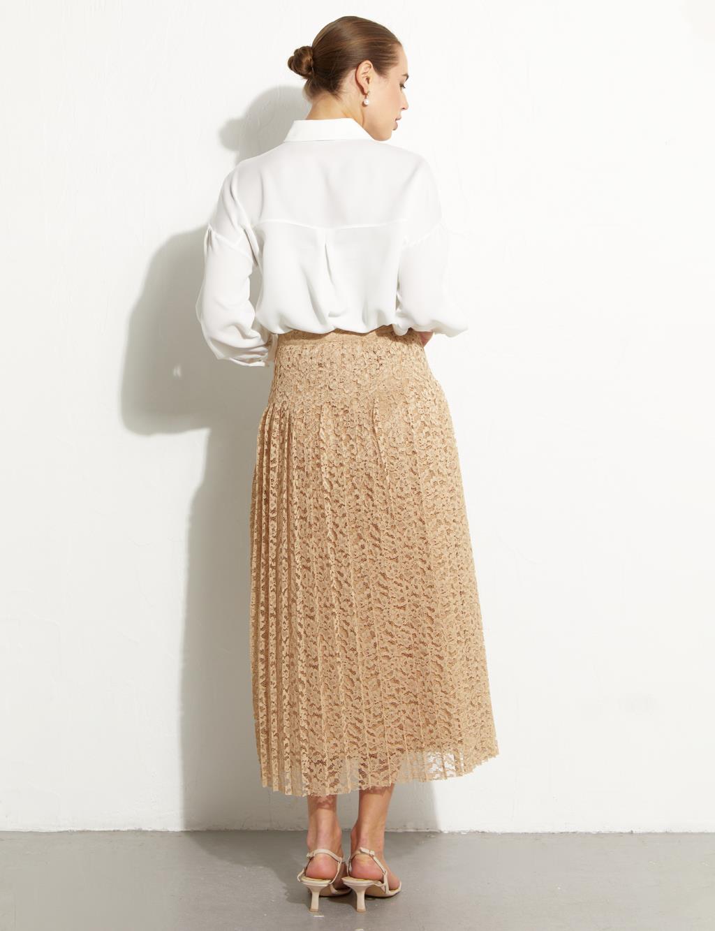Pleated Lace Skirt Sand Beige