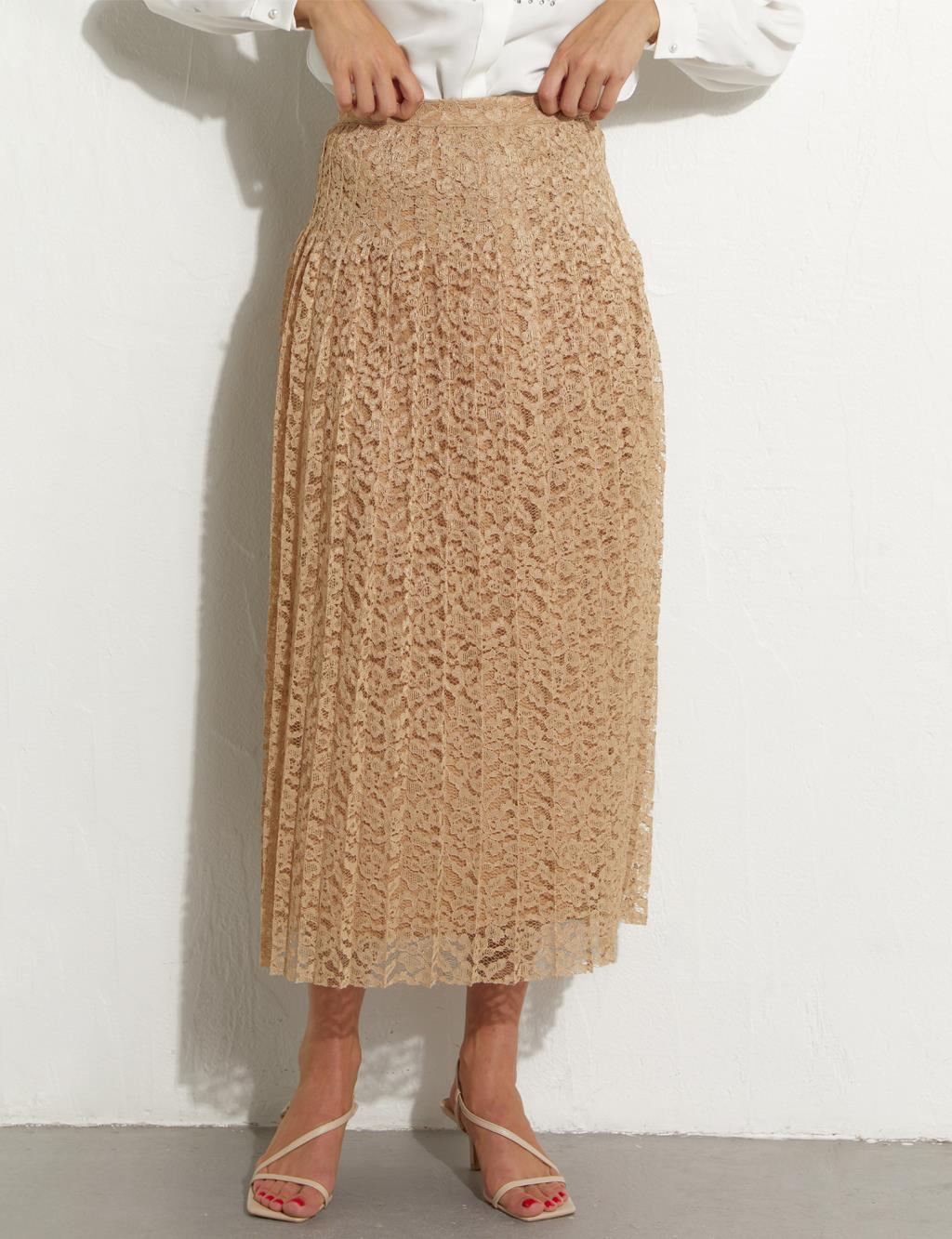 Pleated Lace Skirt Sand Beige