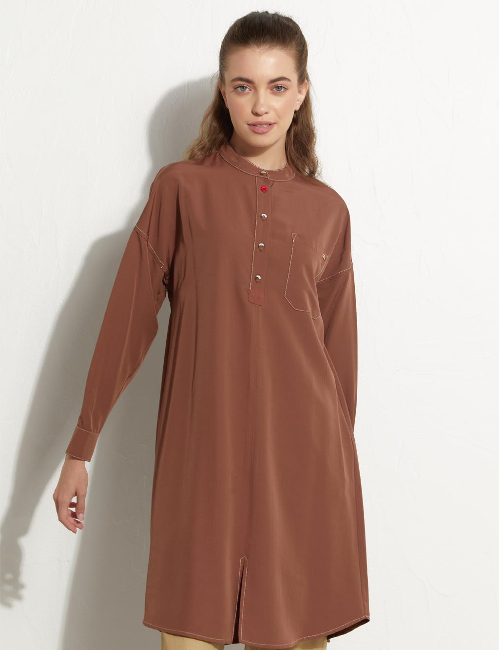 Contrast Stitched Pocket Tunic Cinnamon