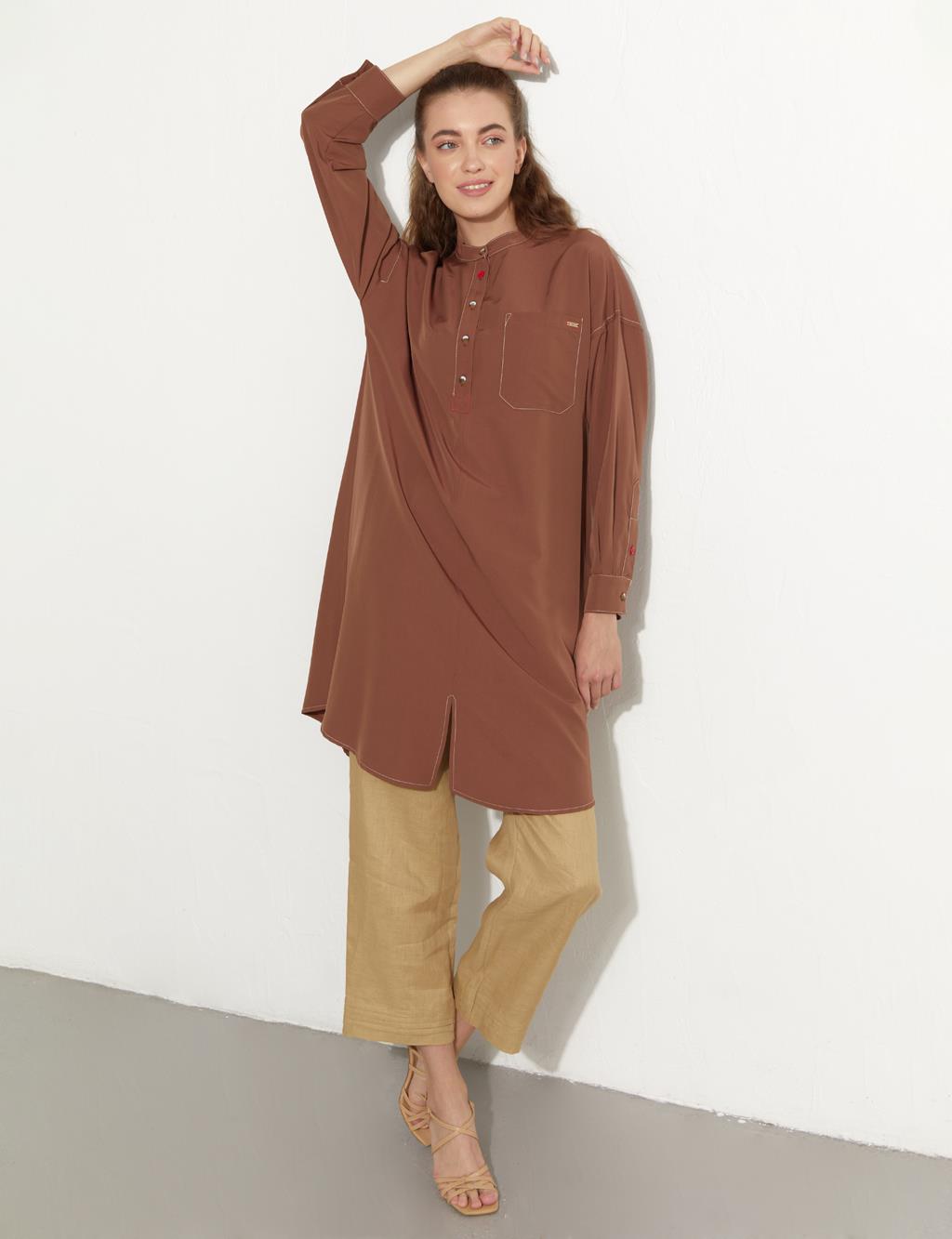 Contrast Stitched Pocket Tunic Cinnamon