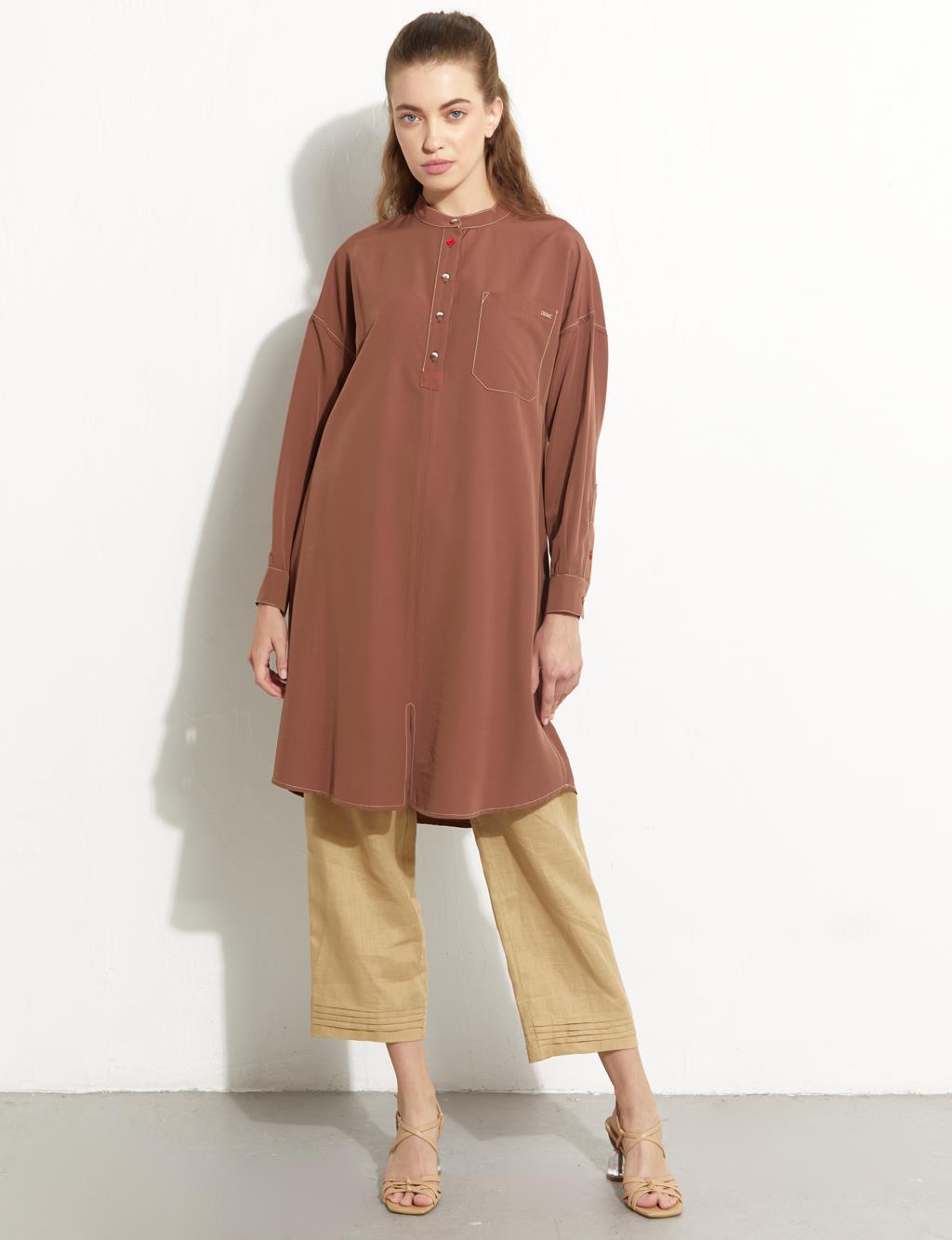 Contrast Stitched Pocket Tunic Cinnamon