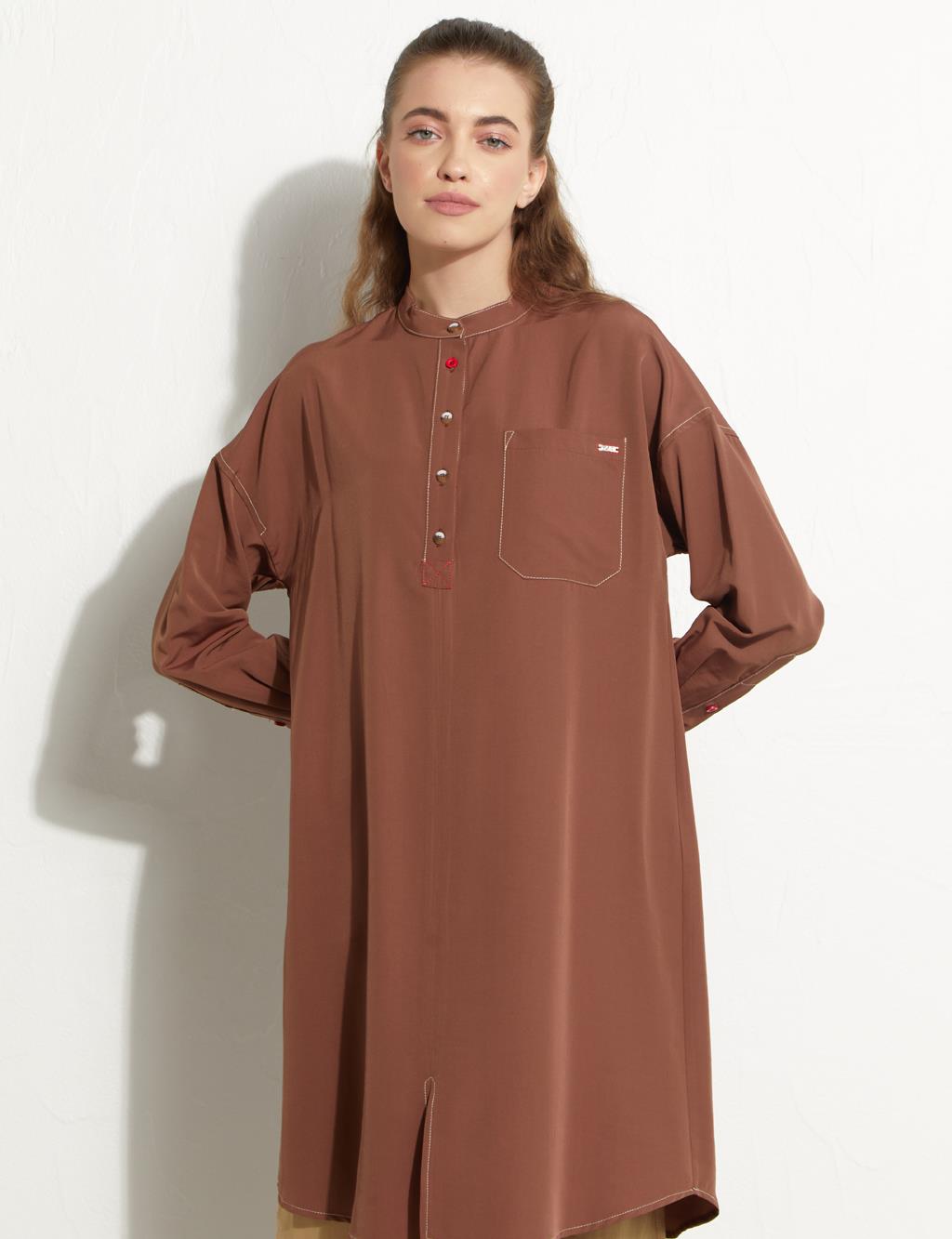 Contrast Stitched Pocket Tunic Cinnamon