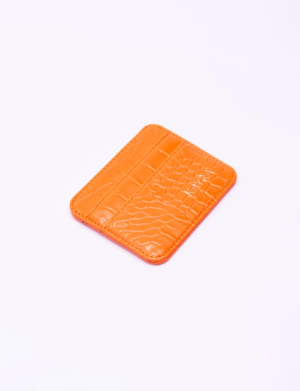 Croco Patterned Card Holder Orange
