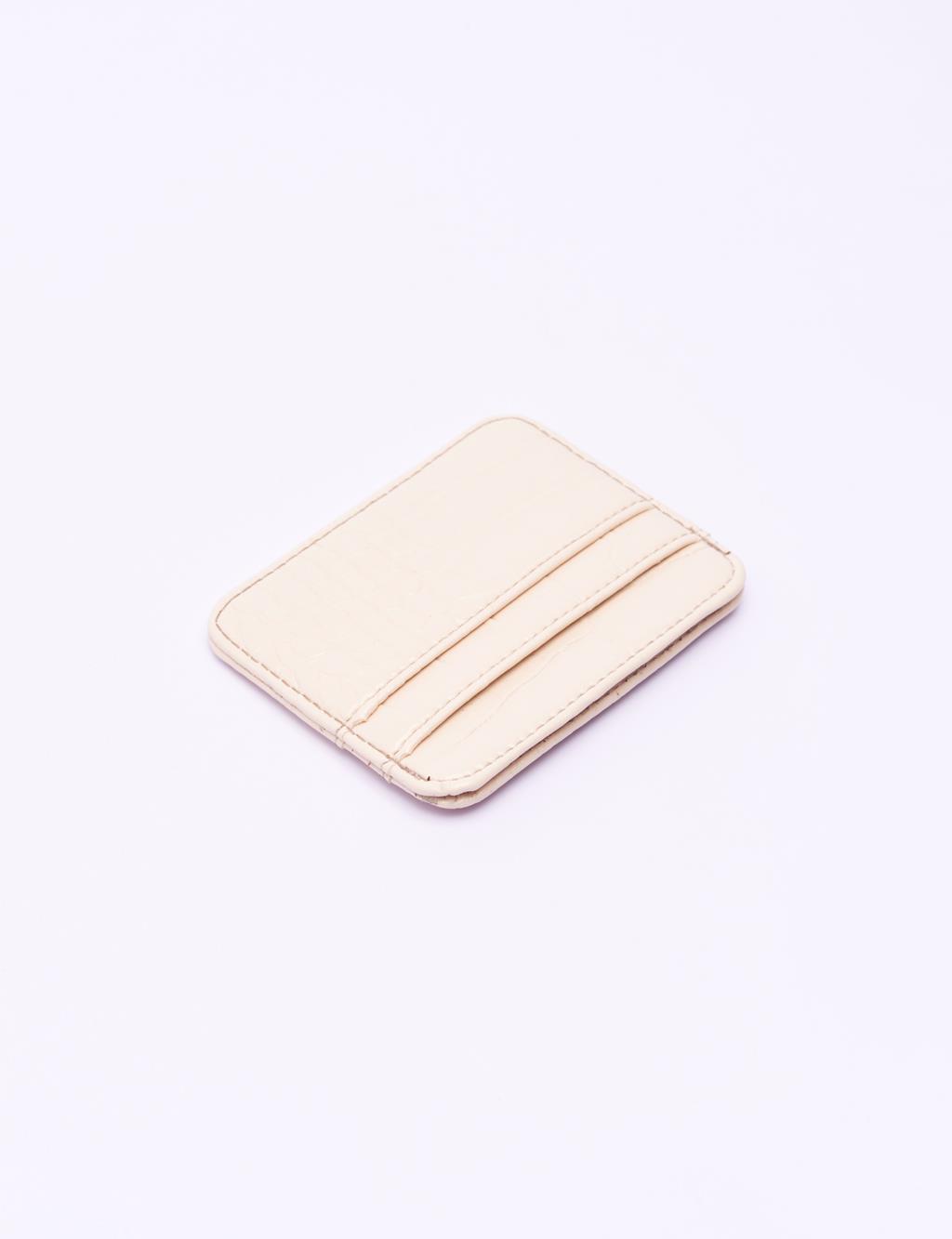 Croco Patterned Card Holder Cream