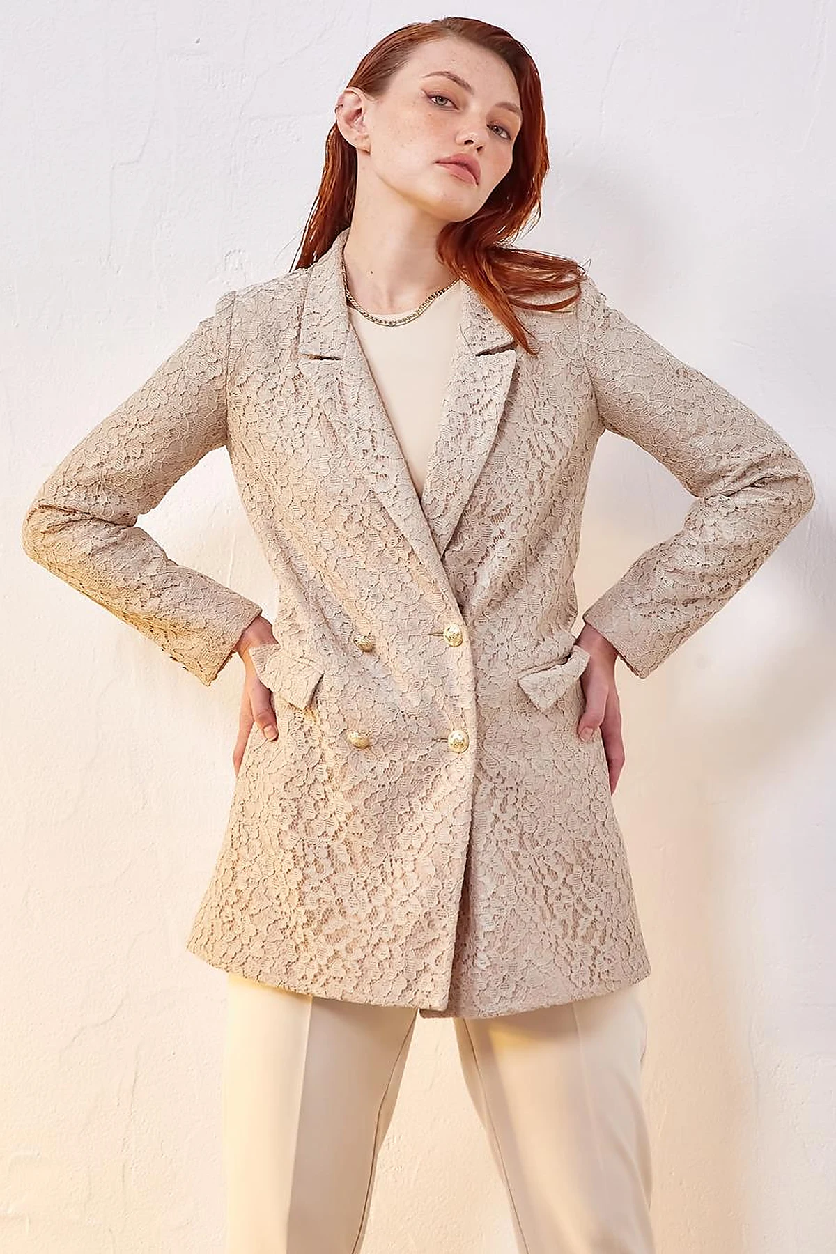 Lace Blazer Jacket Sand Beige