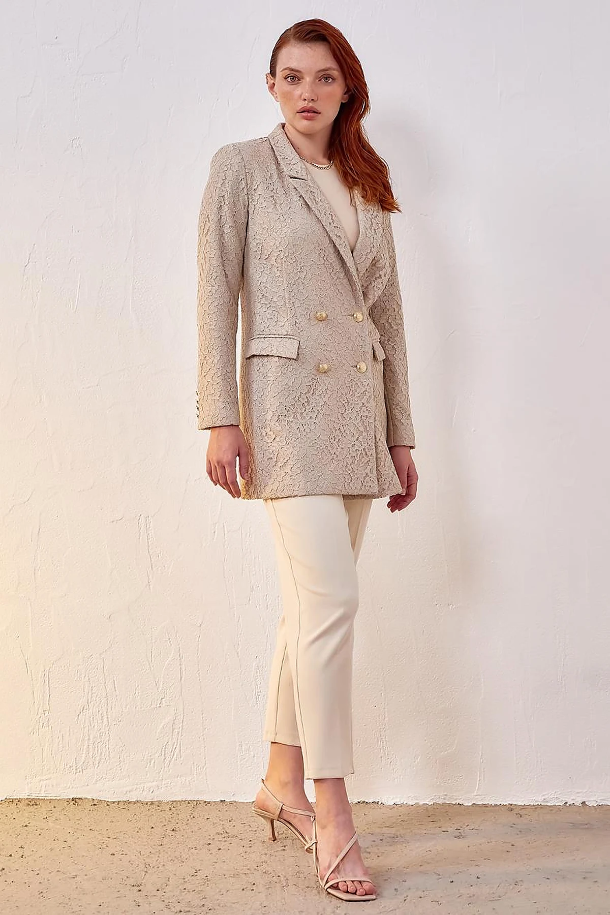 Lace Blazer Jacket Sand Beige