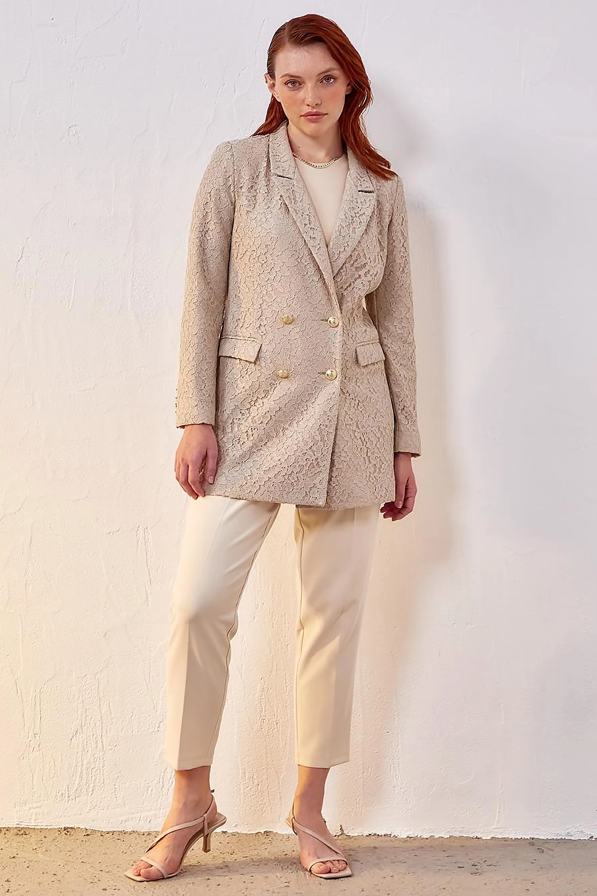 Lace Blazer Jacket Sand Beige