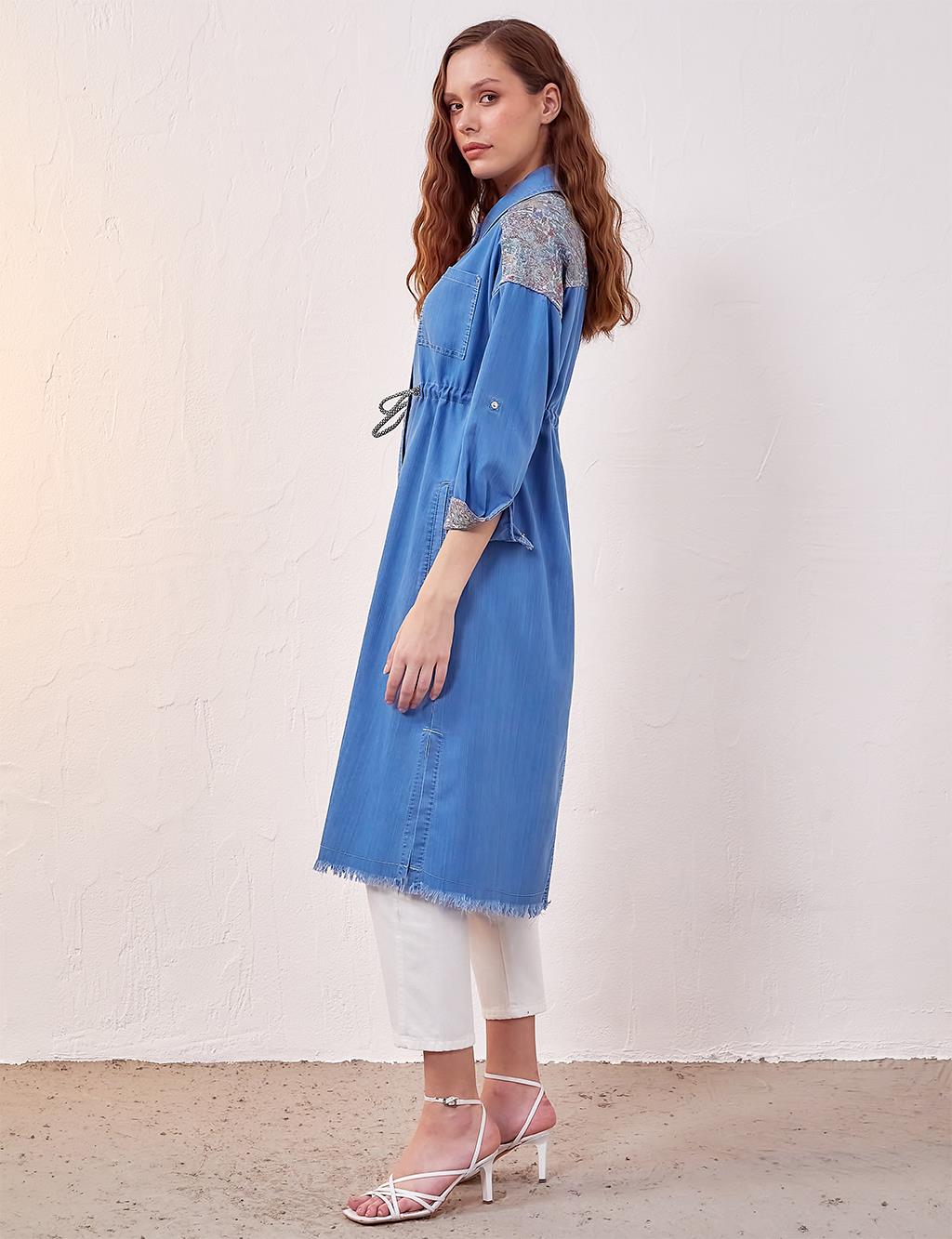 Skirt Tasseled Denim Abaya Blue
