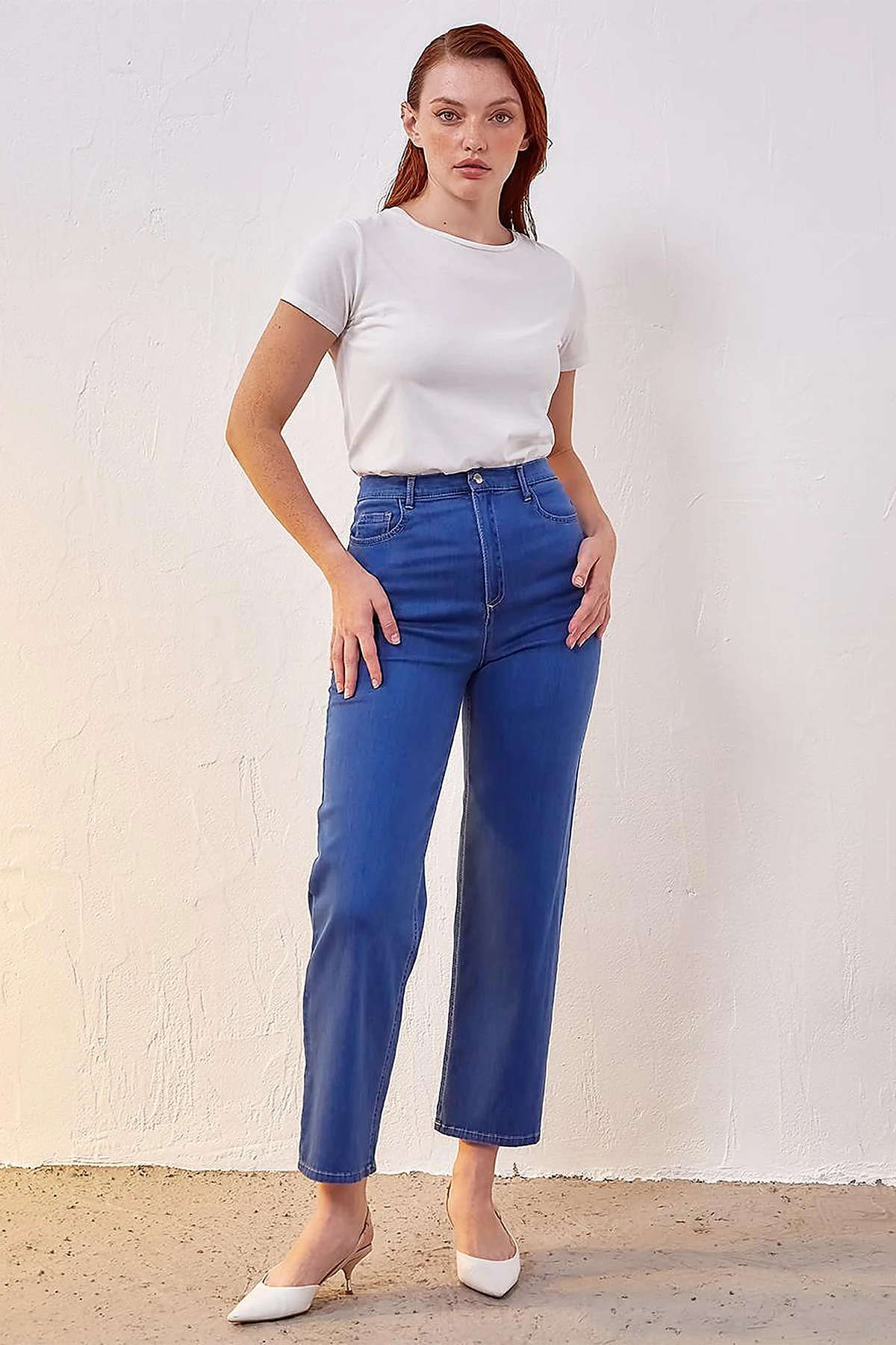 Bol Paça Eskitme Denim Pantolon Mavi