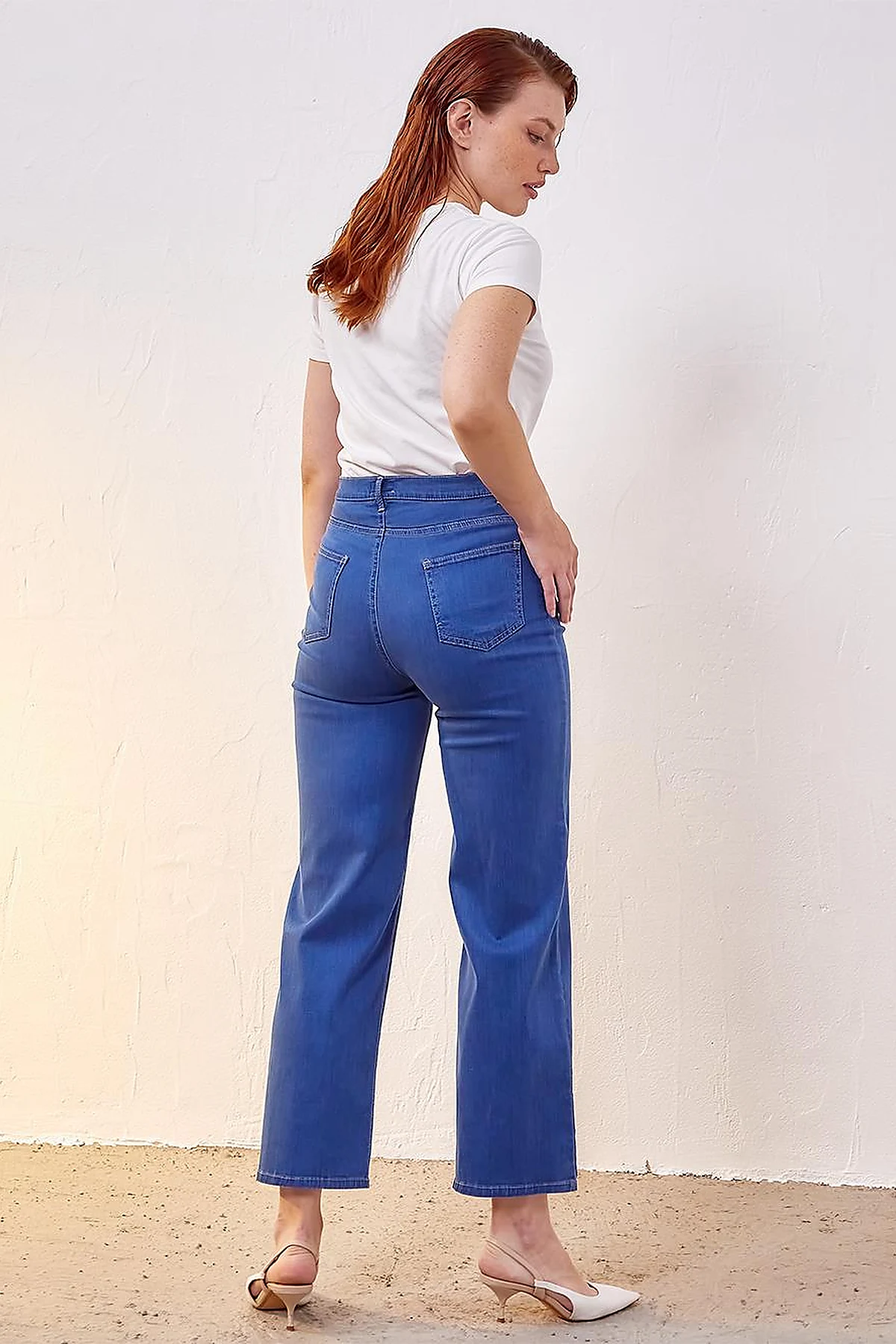 Bol Paça Eskitme Denim Pantolon Mavi