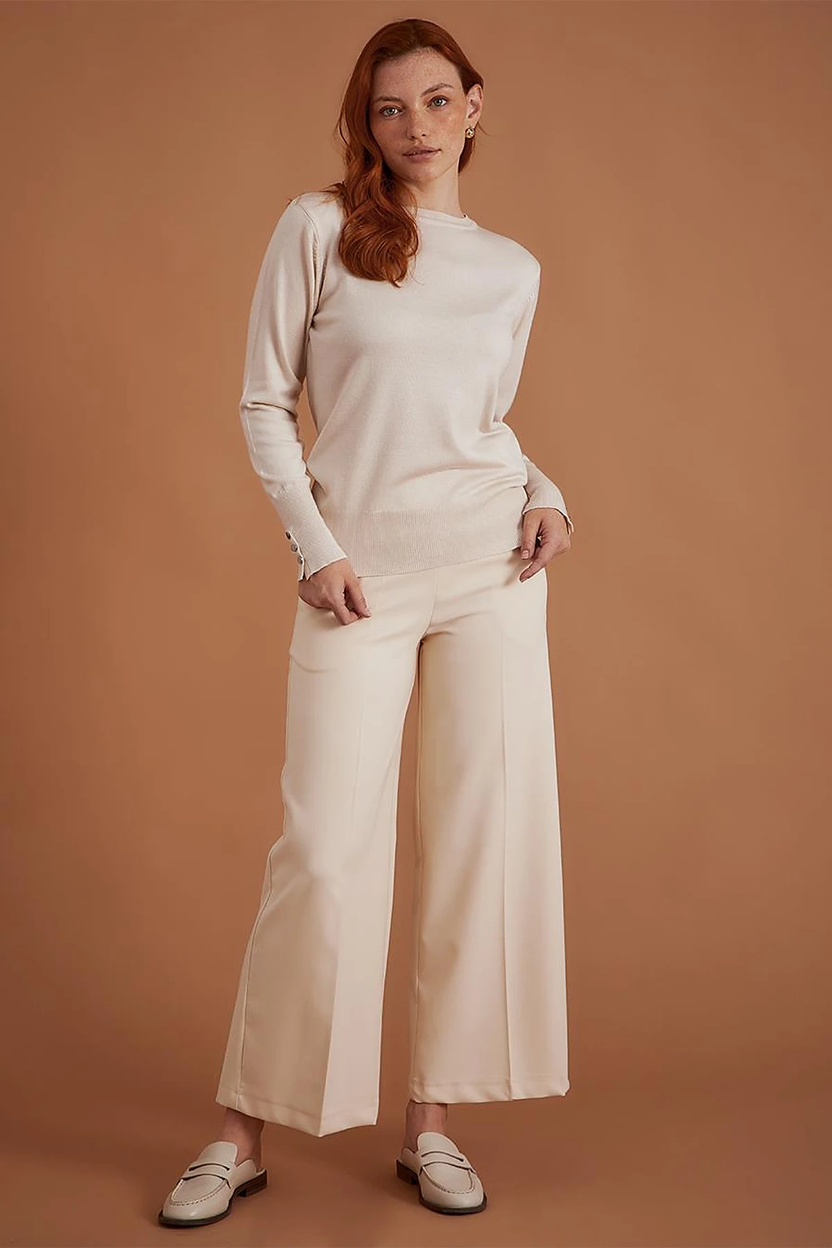 Round Neck Collar Knitwear Sweater Ecru