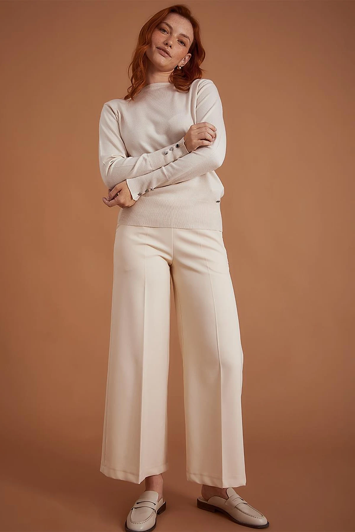 Round Neck Collar Knitwear Sweater Ecru