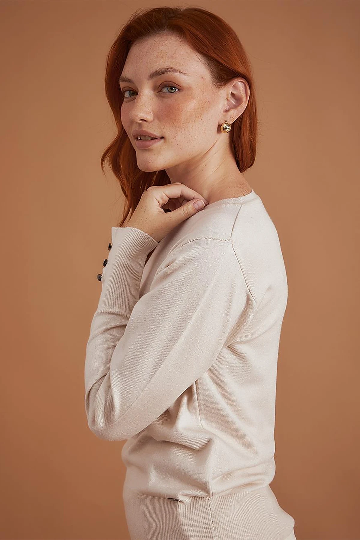 Round Neck Collar Knitwear Sweater Ecru