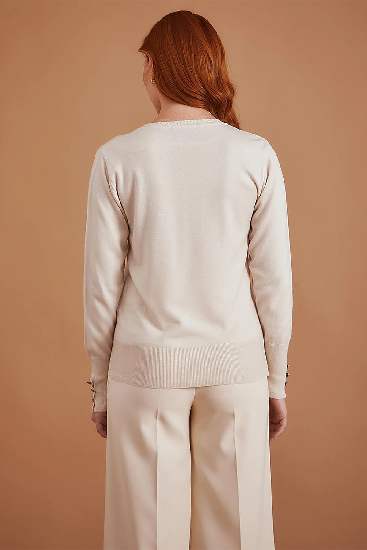 Round Neck Collar Knitwear Sweater Ecru