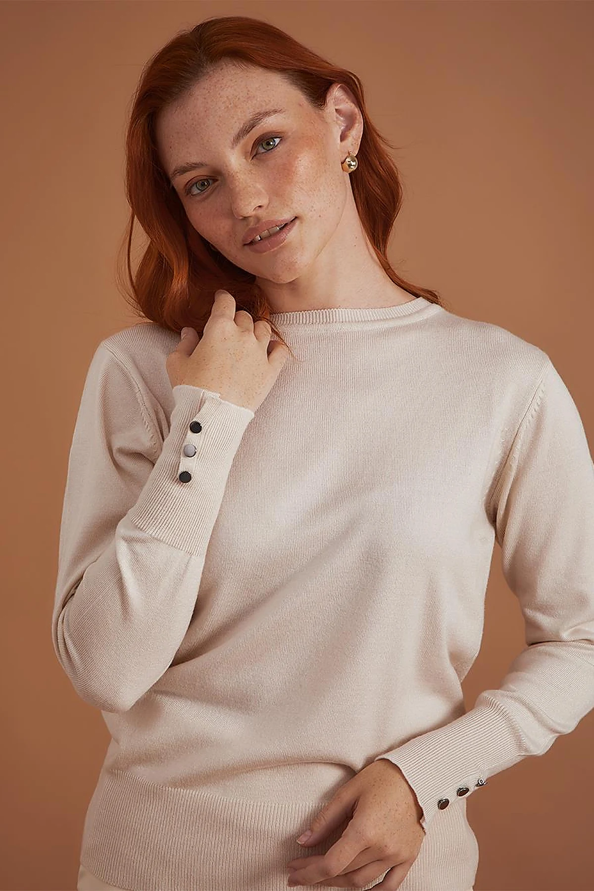 Round Neck Collar Knitwear Sweater Ecru