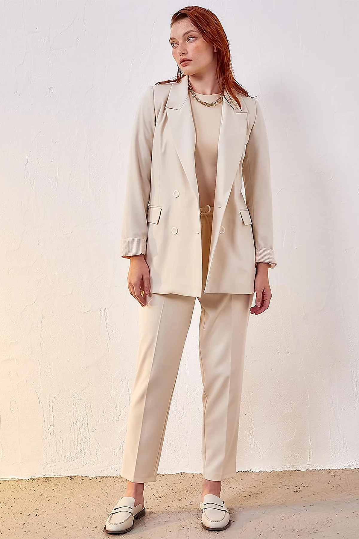 Basic Blazer Ceket Krem