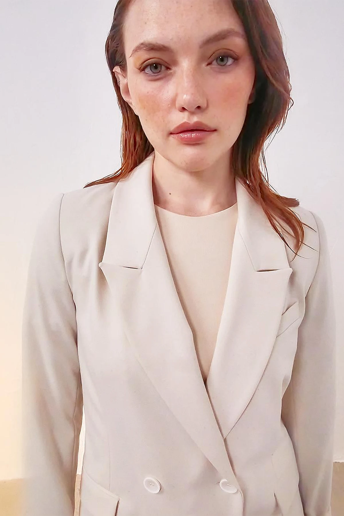 Basic Blazer Ceket Krem