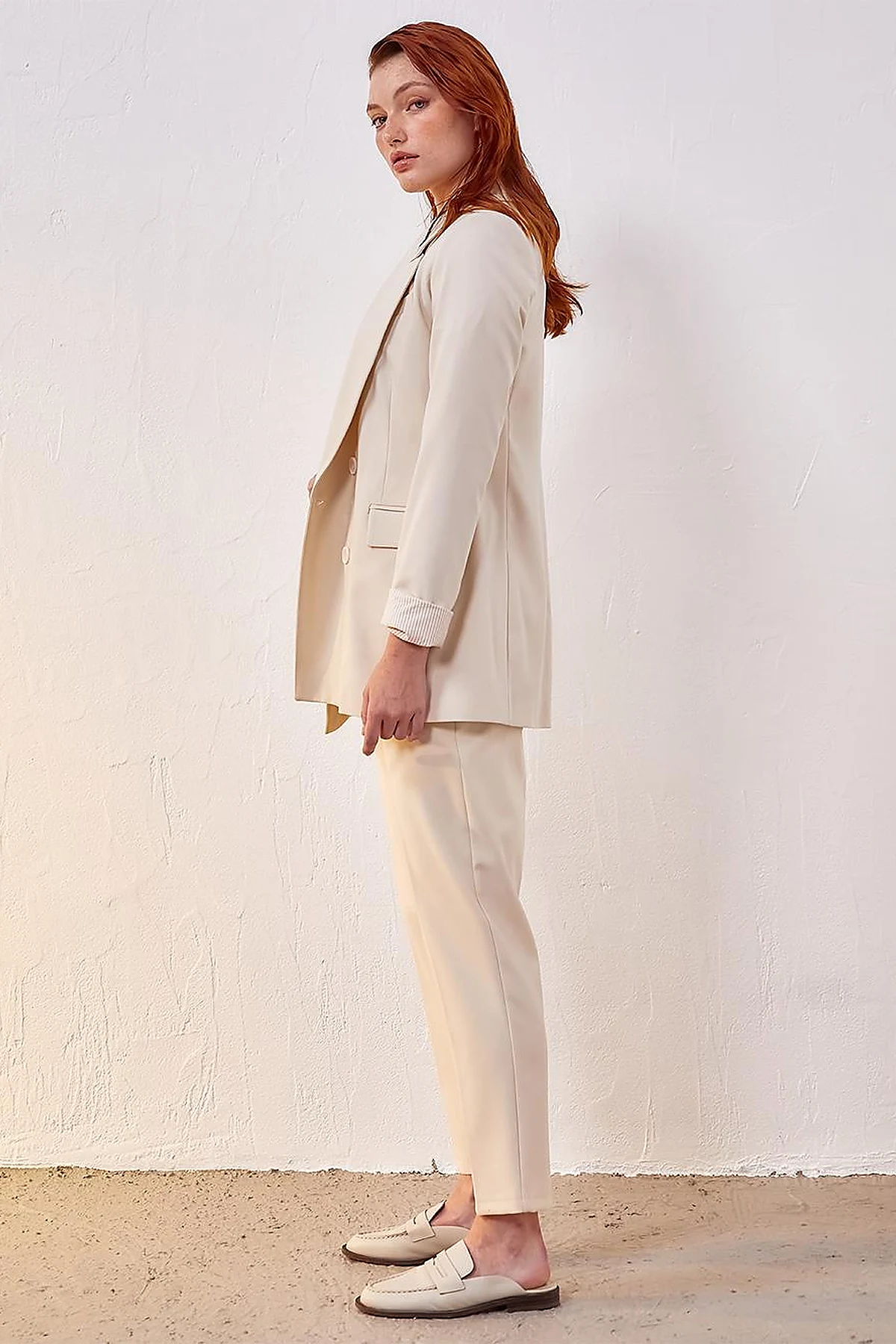 Basic Blazer Ceket Krem