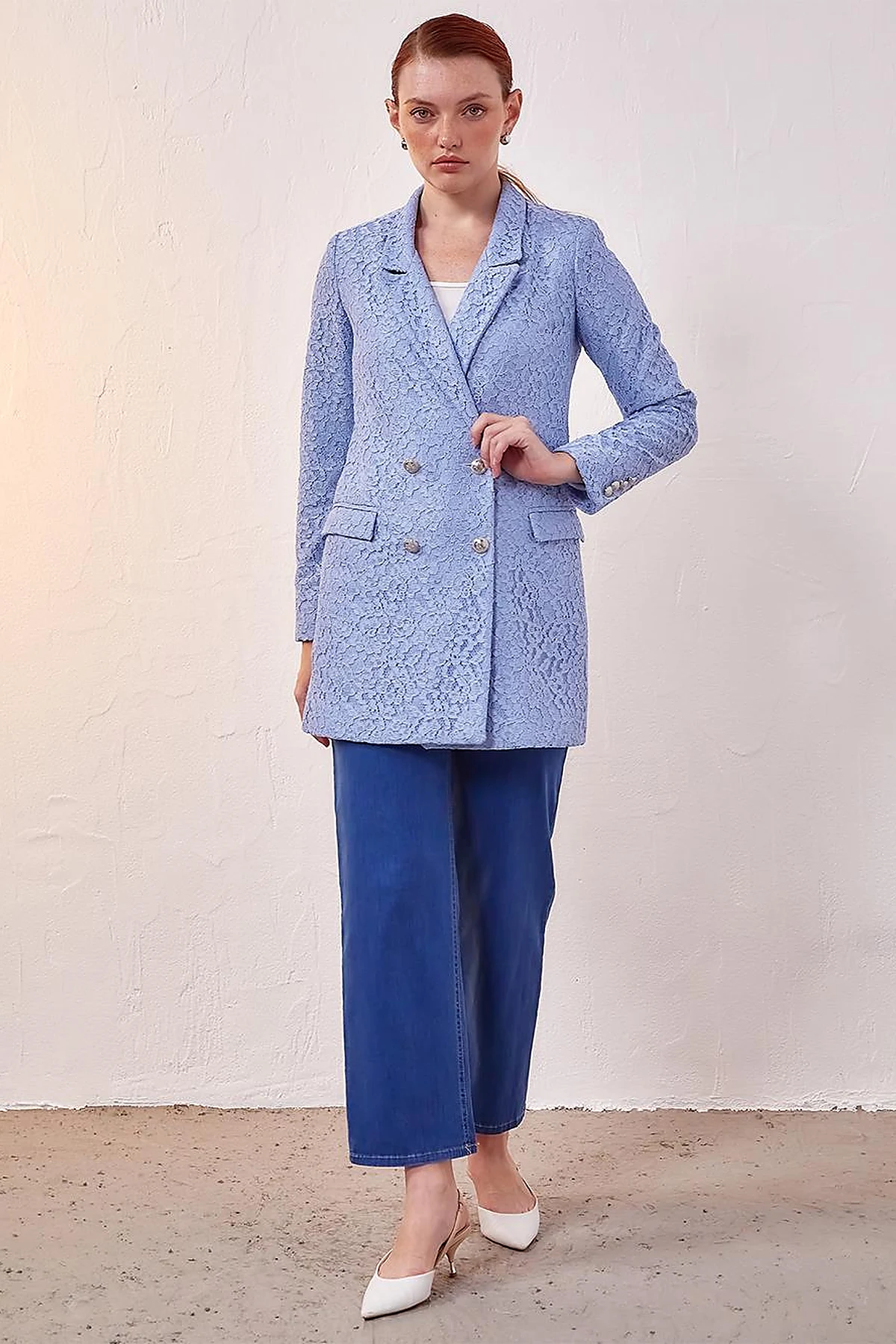 Lace Blazer Jacket Blue