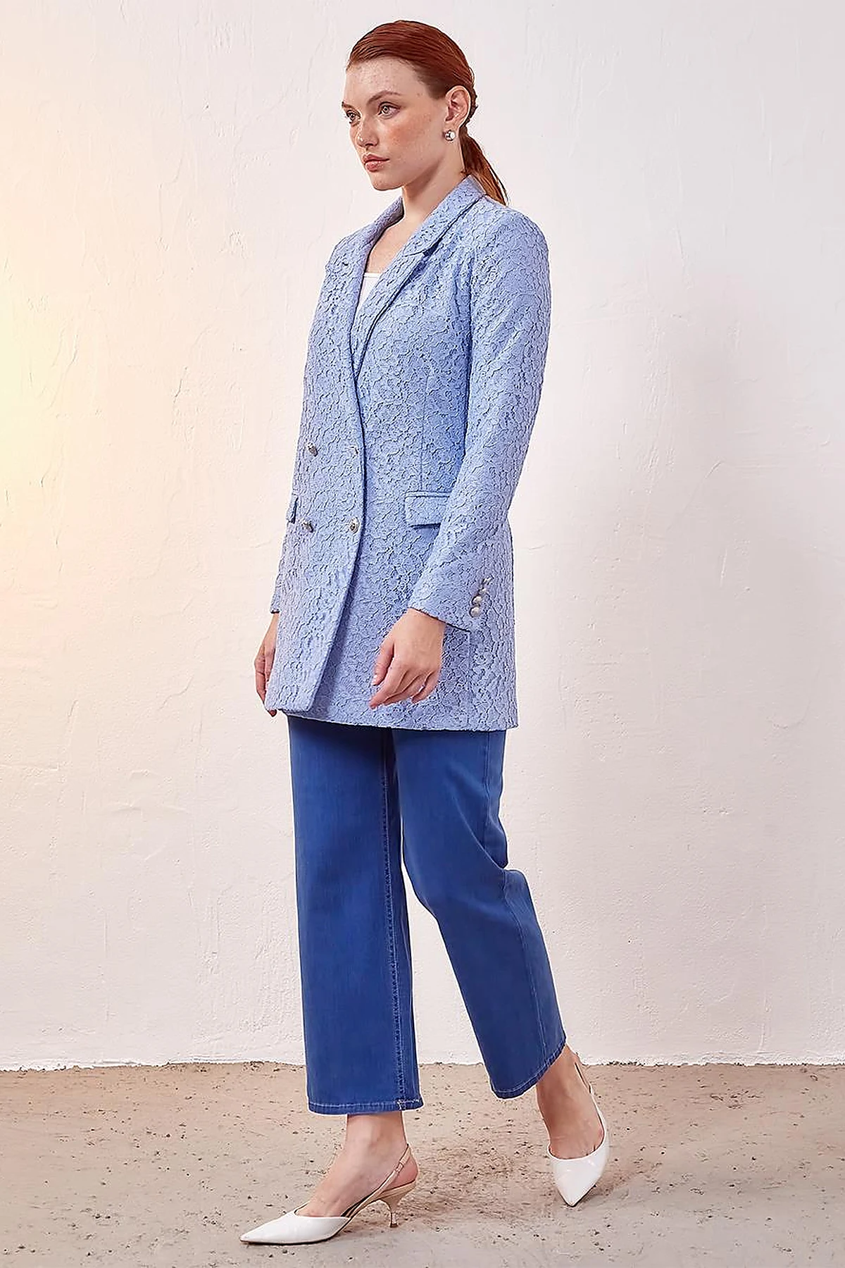Lace Blazer Jacket Blue