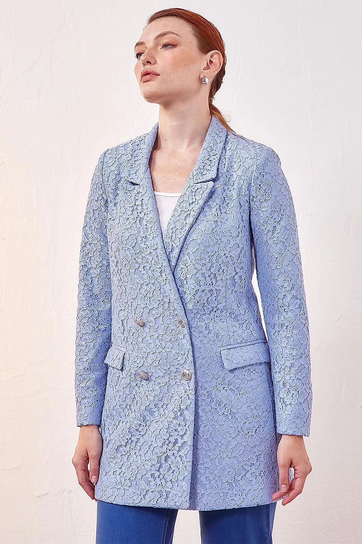 Lace Blazer Jacket Blue