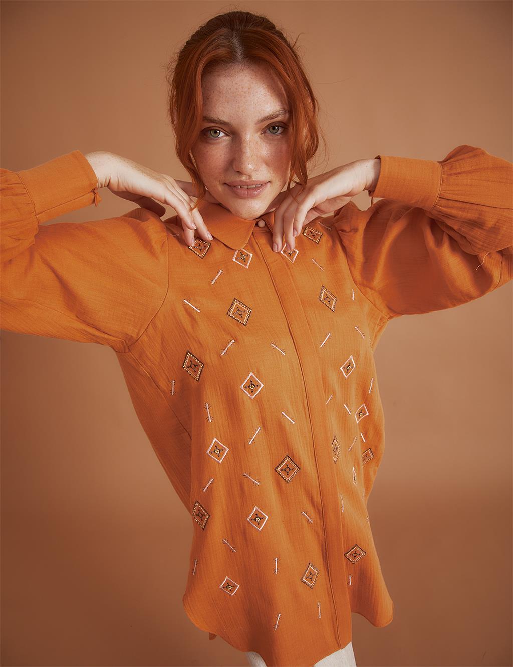 Embroidered Baby Collar Shirt Amber