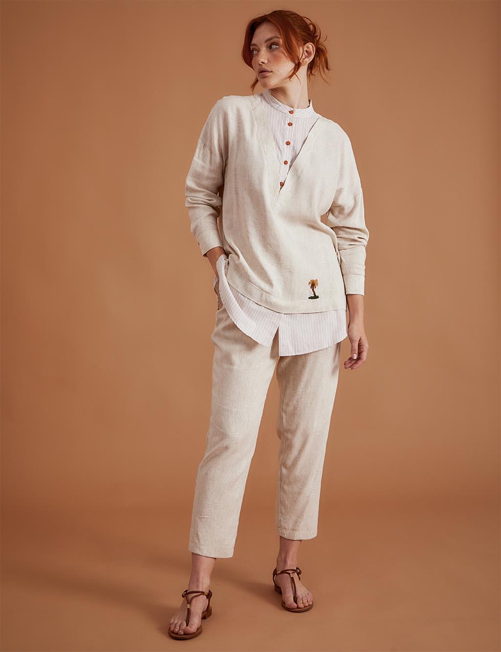 Layered Look Double Suit Cream