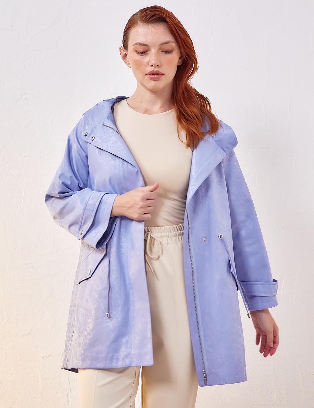 Women Sky Blue Jaquard Coat
