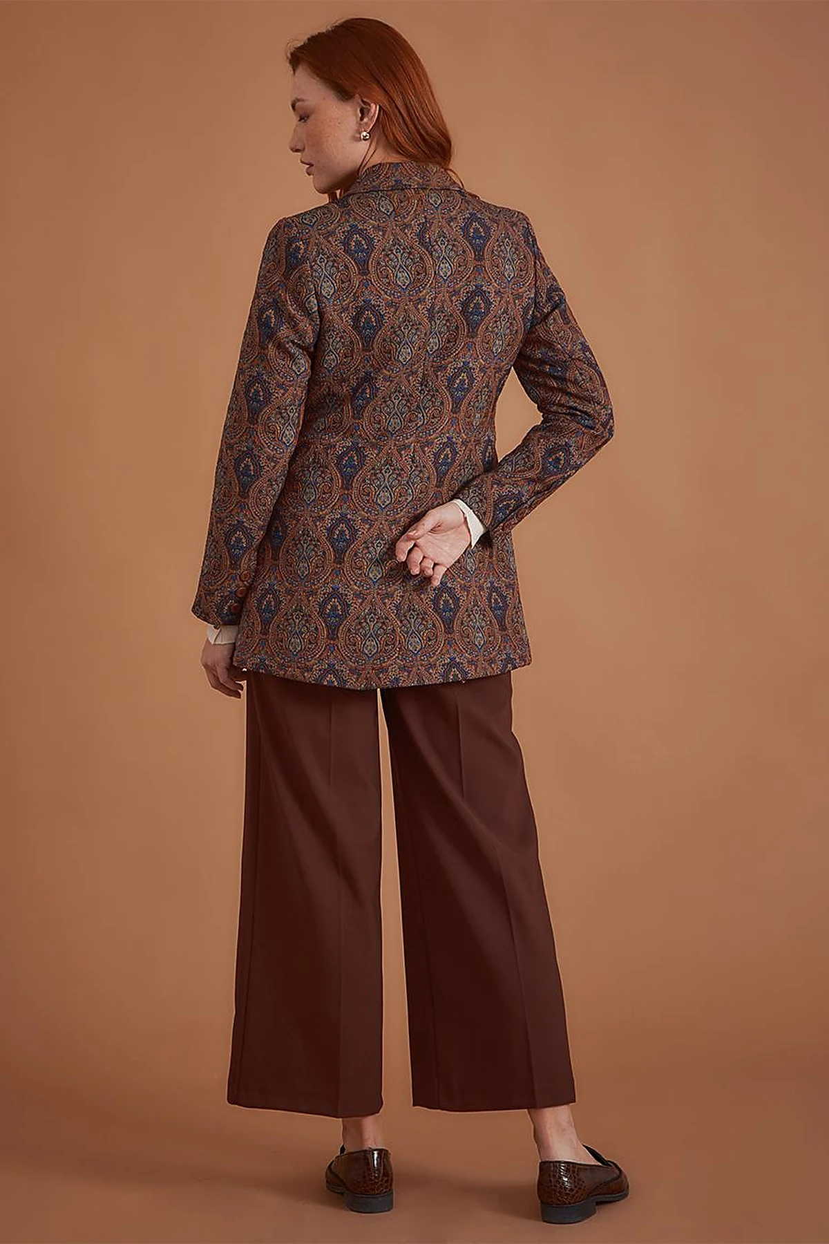 Etnik Desenli Blazer Ceket Kahve