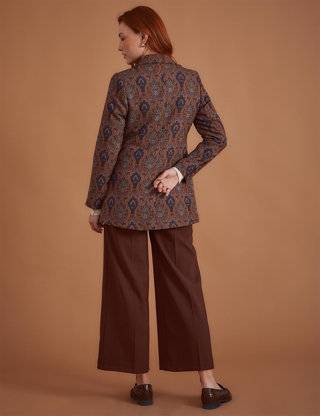 Ethnic Patterned Blazer Jacket Brown