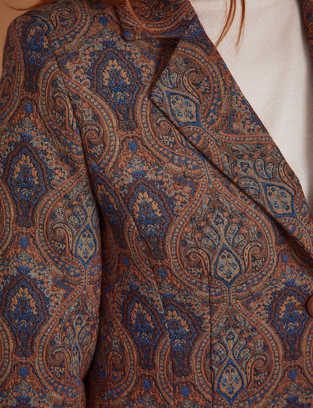 Ethnic Patterned Blazer Jacket Brown