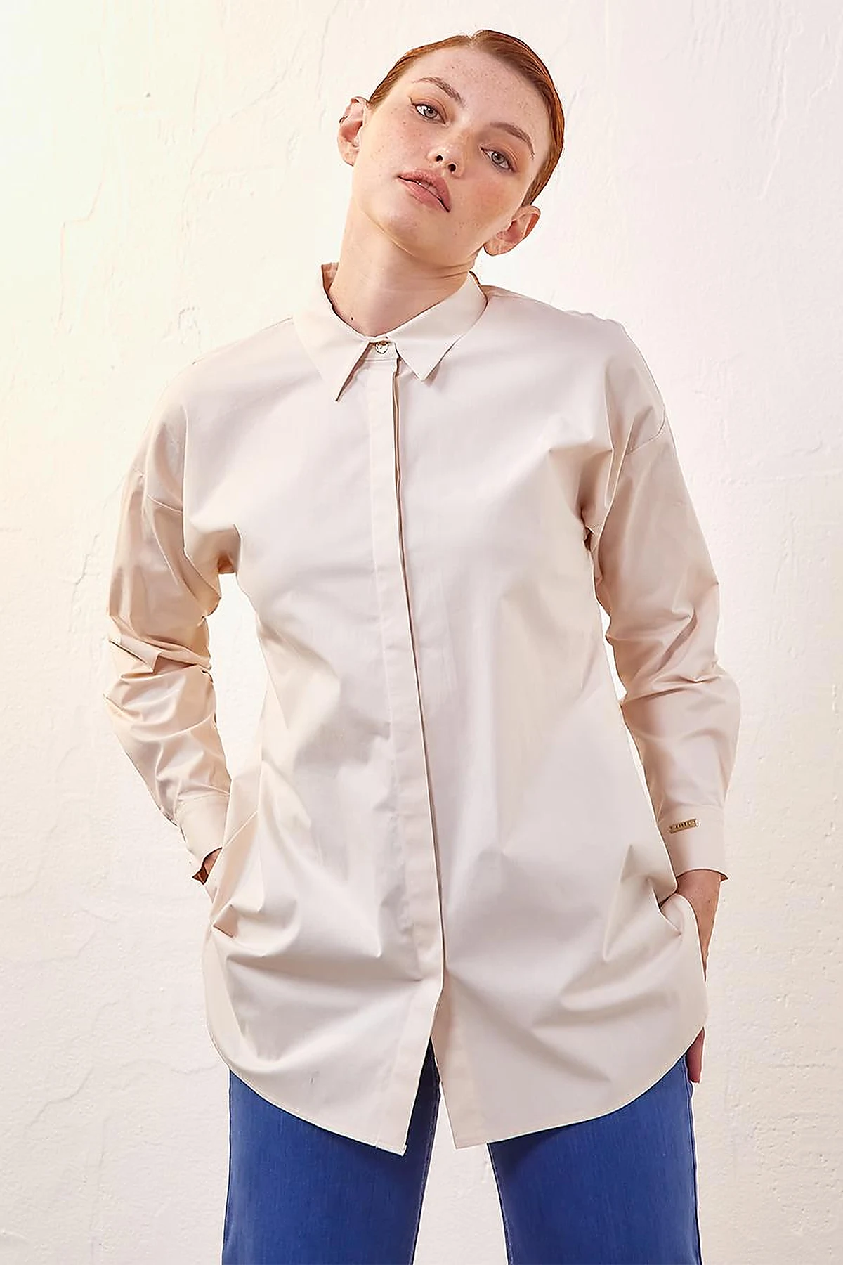 Patı Gizli Basic Tunik Krem