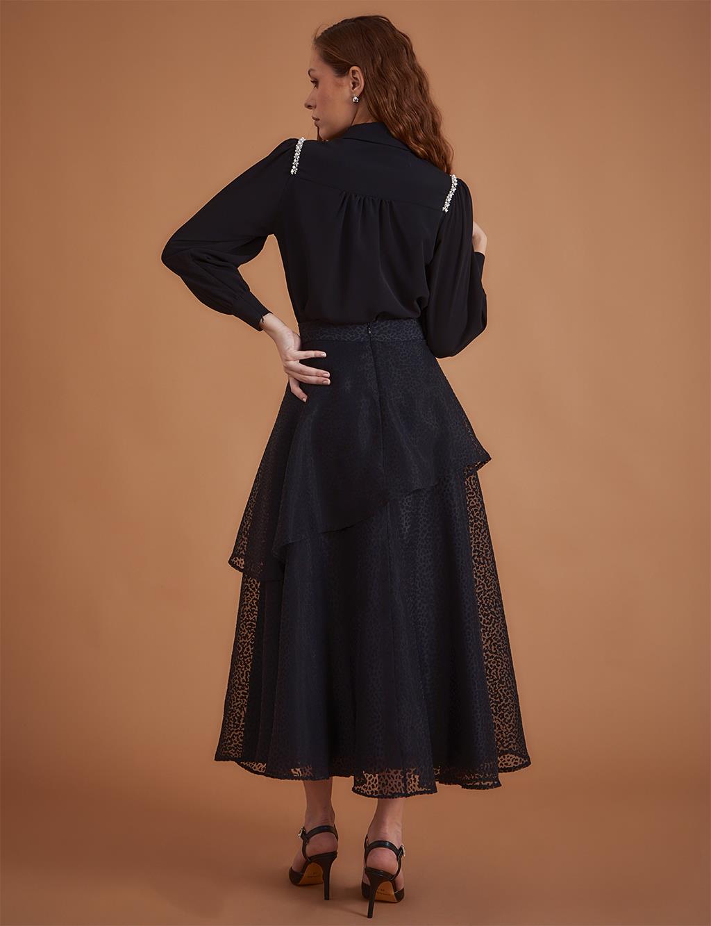 Asymmetric Layered Organza Skirt Black