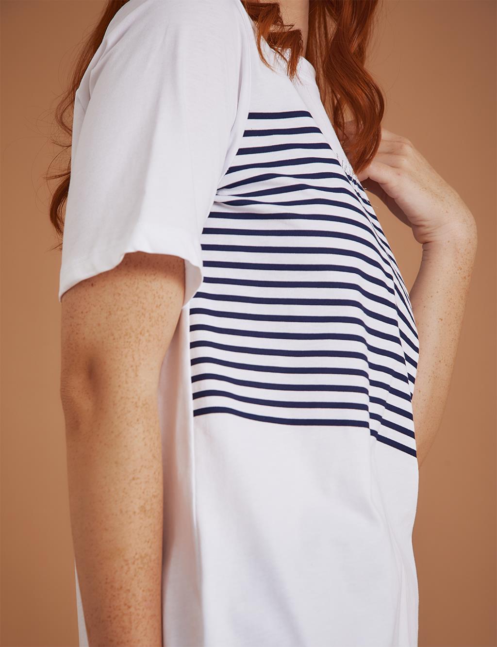 Striped Round Neck T-Shirt White