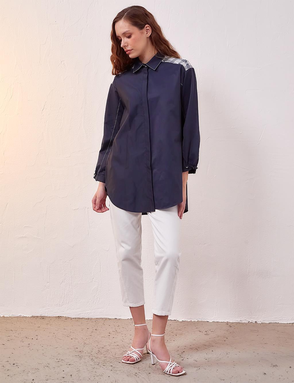 Hidden Placket Garnish Tunic Dark Navy