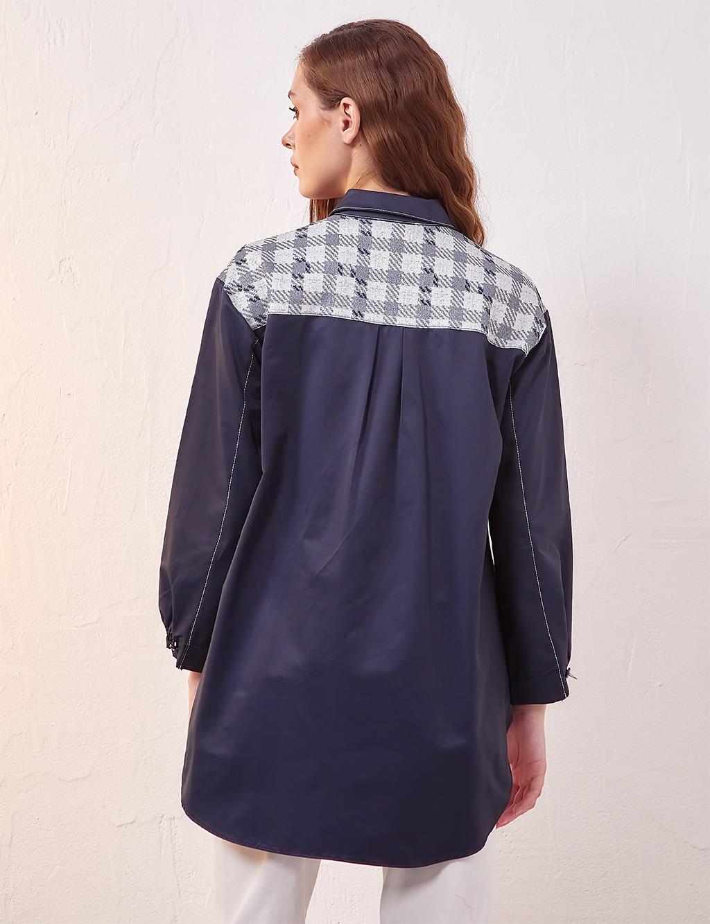 Hidden Placket Garnish Tunic Dark Navy