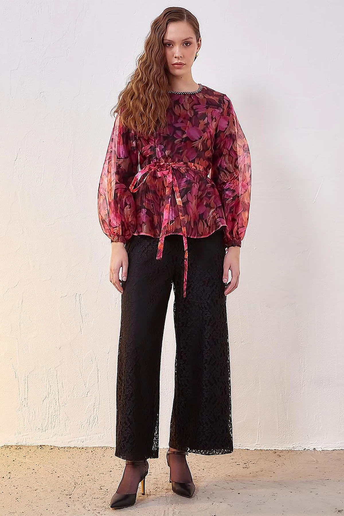 Lace Layered High Waist Pants Black