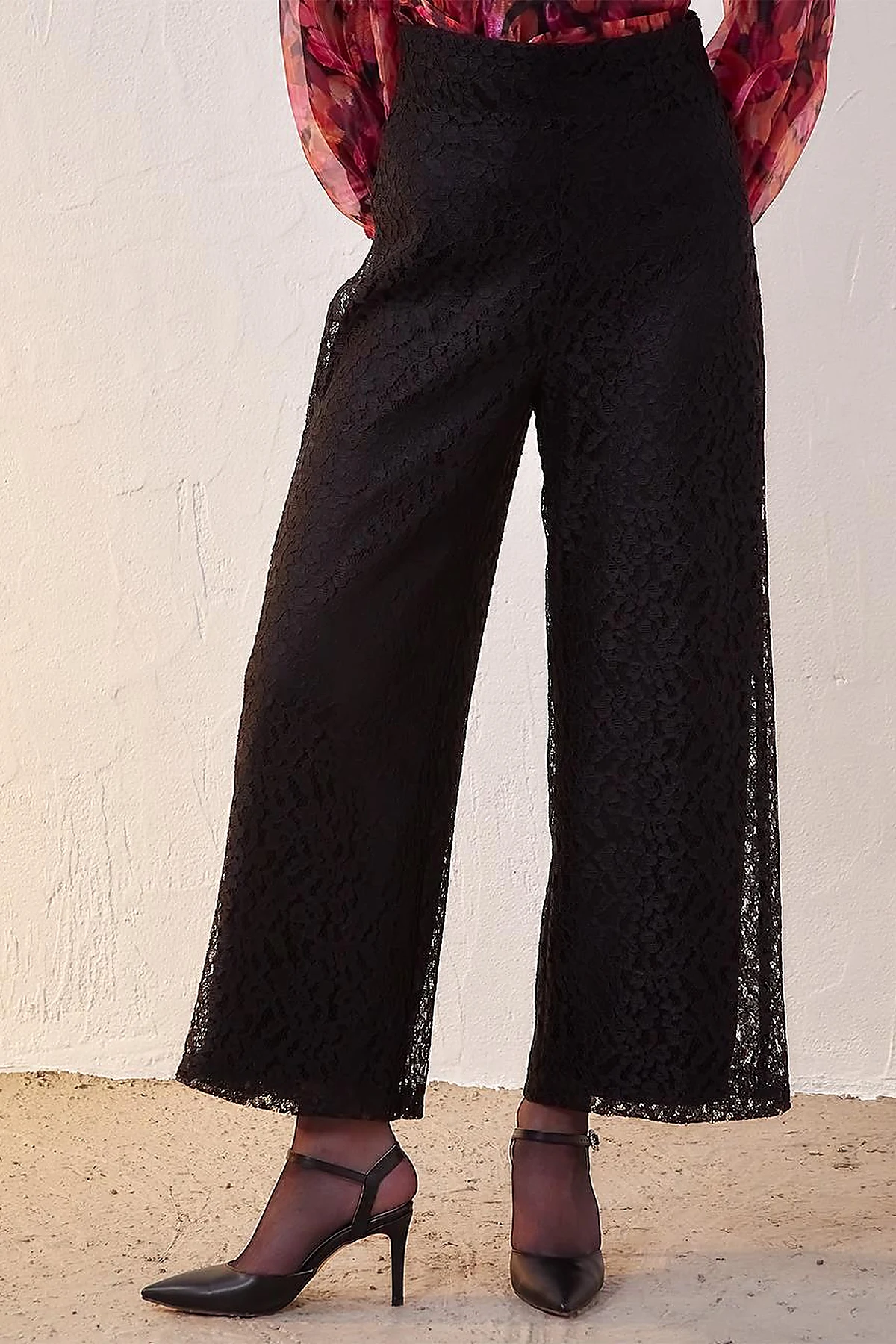 Lace Layered High Waist Pants Black