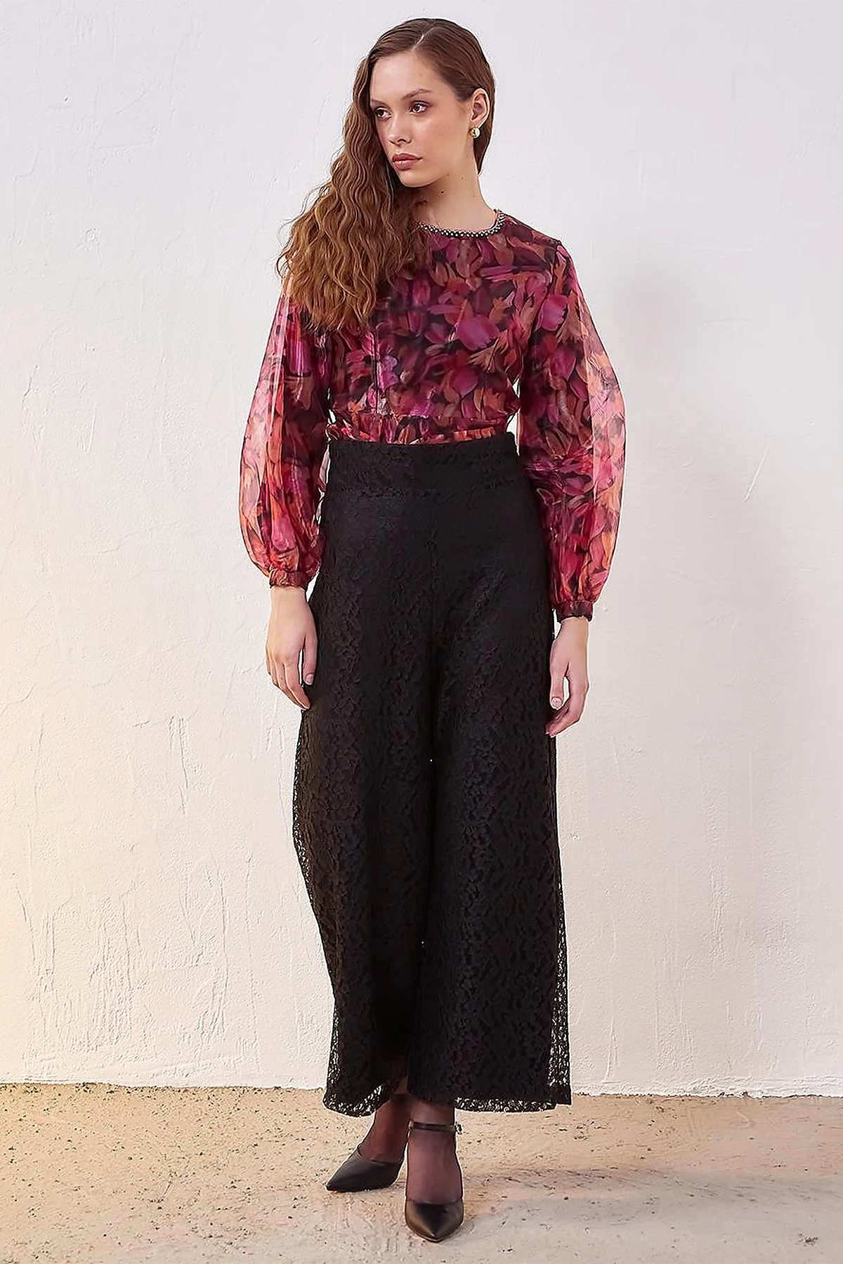 Lace Layered High Waist Pants Black