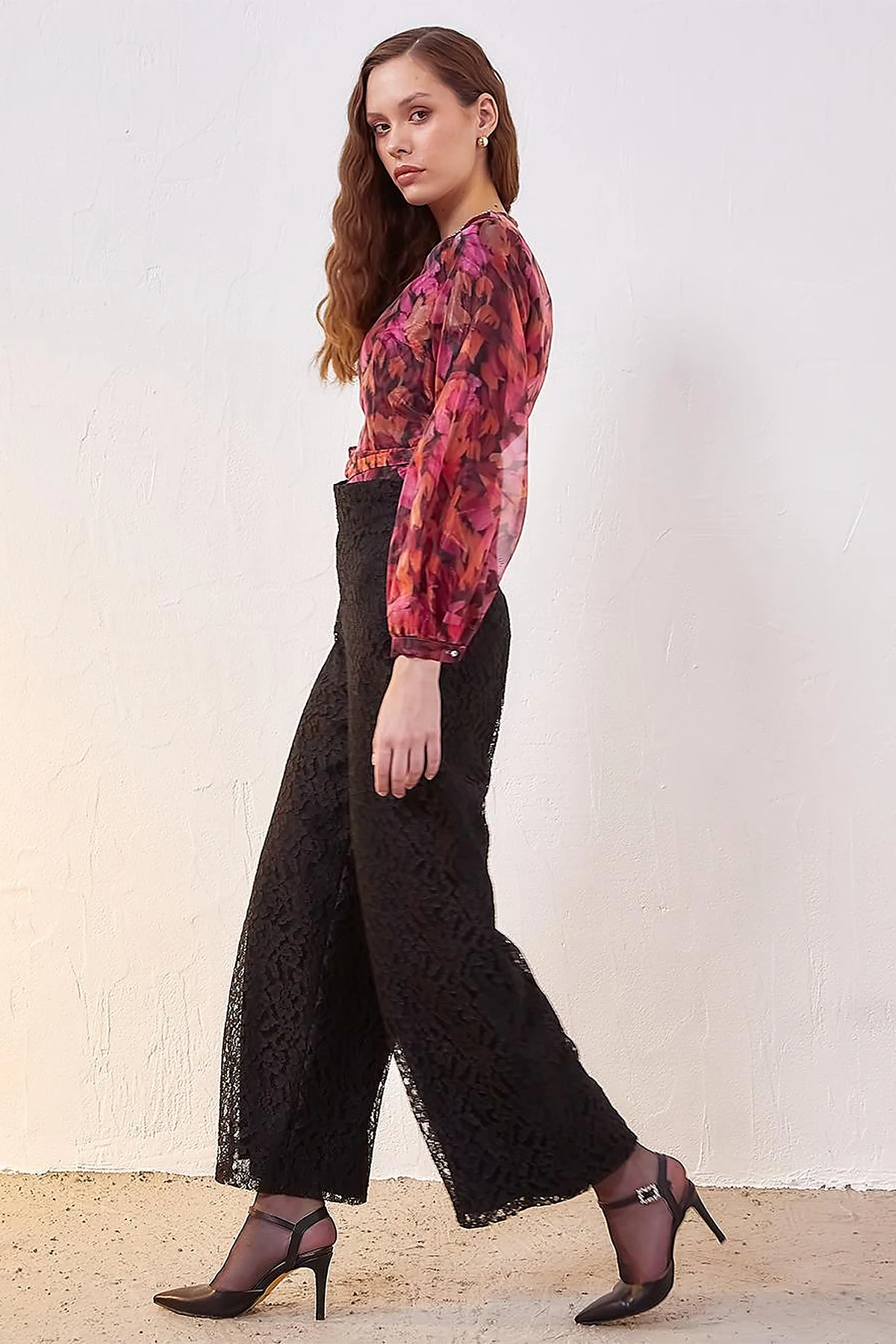 Lace Layered High Waist Pants Black