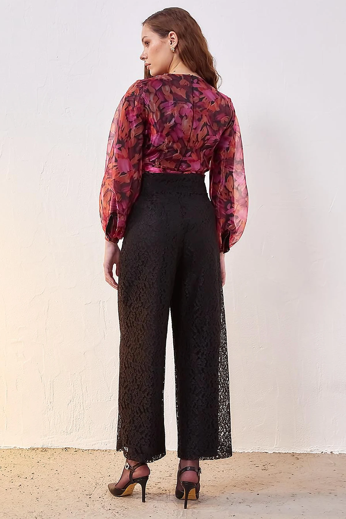 Lace Layered High Waist Pants Black