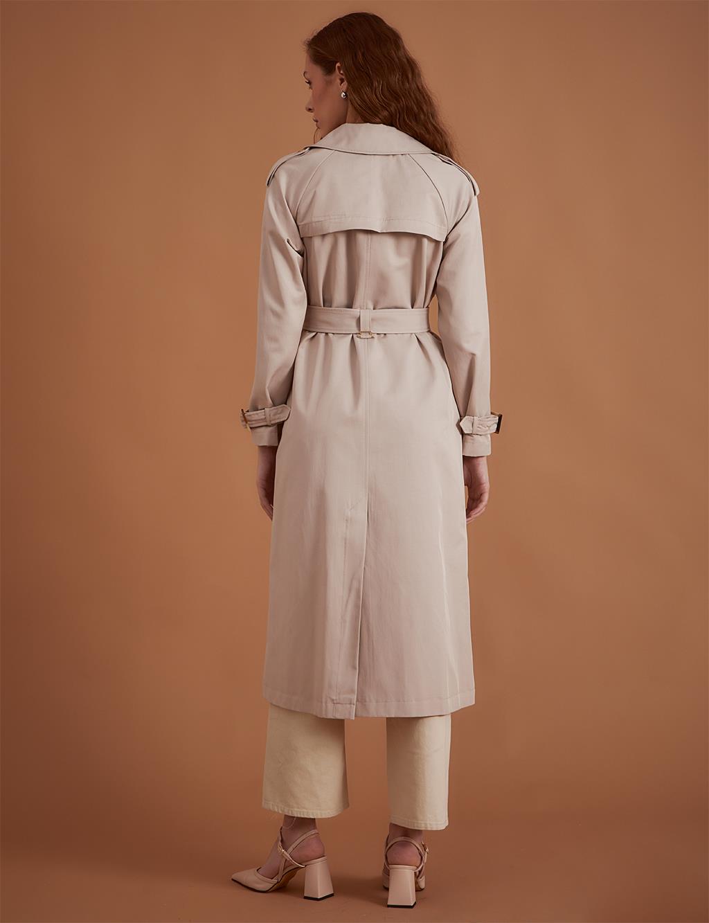 Bone Button Belted Trench Coat Stone