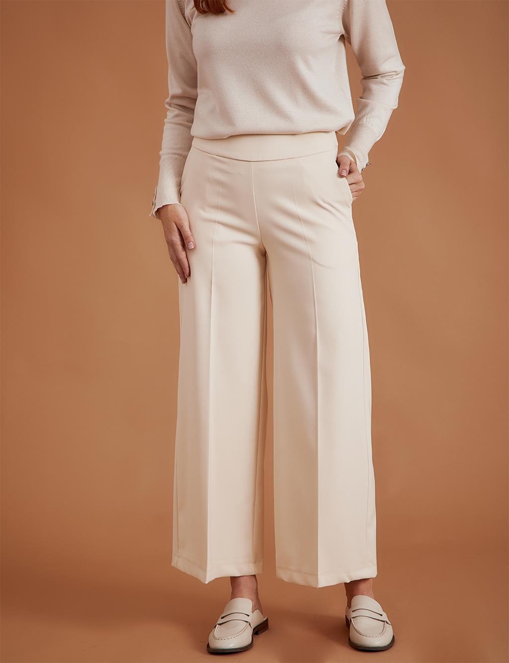 Pocketed Wide Leg Pants Cream
